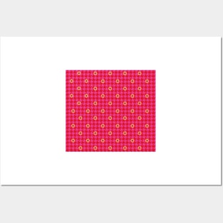 Red and Pink Houndstooth Flower Dot Posters and Art